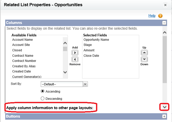 Scroll down on Salesforce related list edit dialog to copy changes to other page layouts