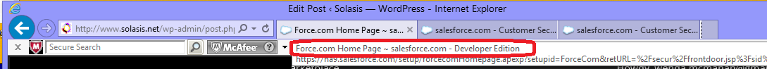 Salesforce edition displayed in Internet Explorer